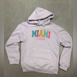 Miami Florida Graphic Sweater Hoodie with Sparkly Lettering Outline and pocket